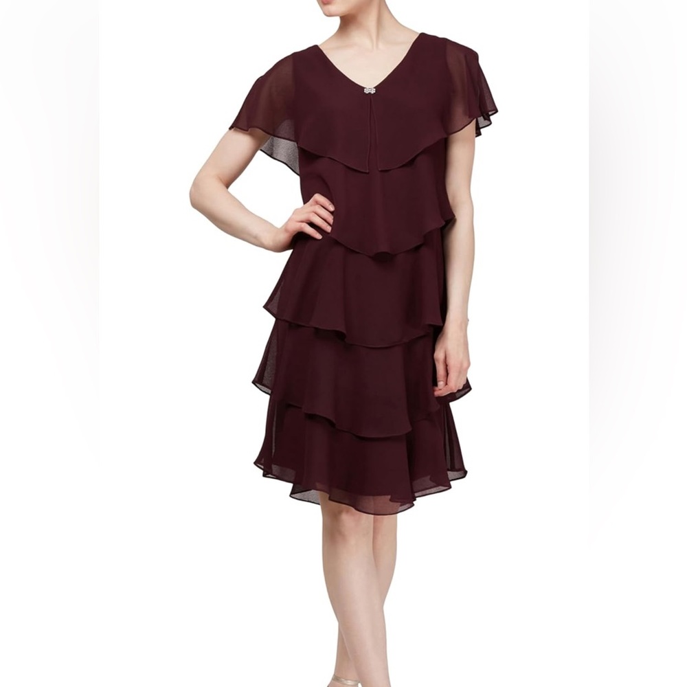 S.L. Fashions Women's Short Sleeve Tiered Chiffon Dress size 12 NWT